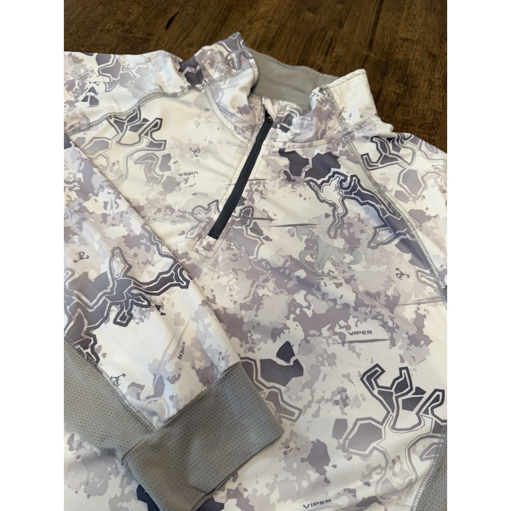 TrueTimber Viper Pullover Mens Large Gray Camo Hooded 1/4 Zip Hunting Shirt